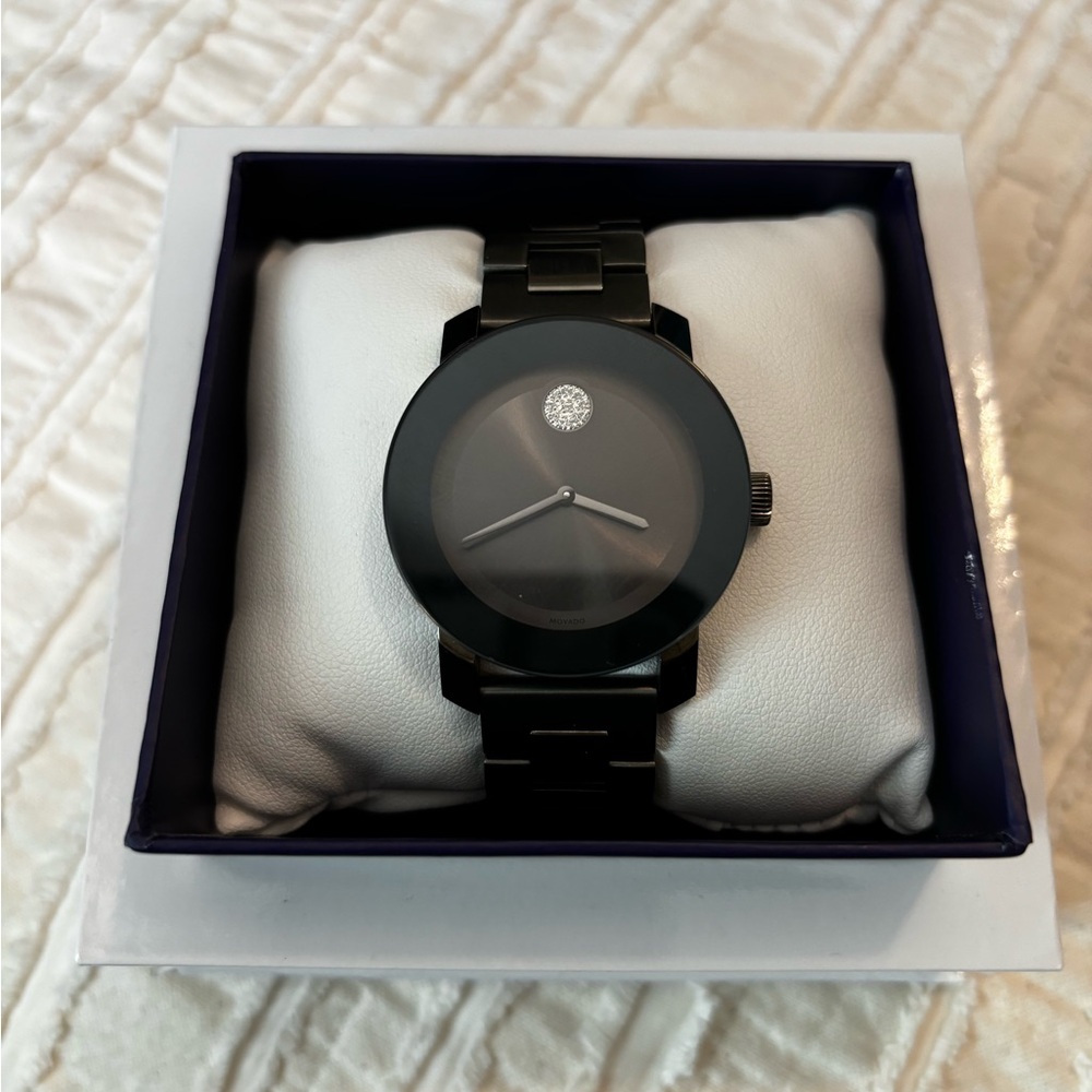 Movado Women's Swiss Bold Black Ceramic & Stainless Steel Bracelet Watch 36mm